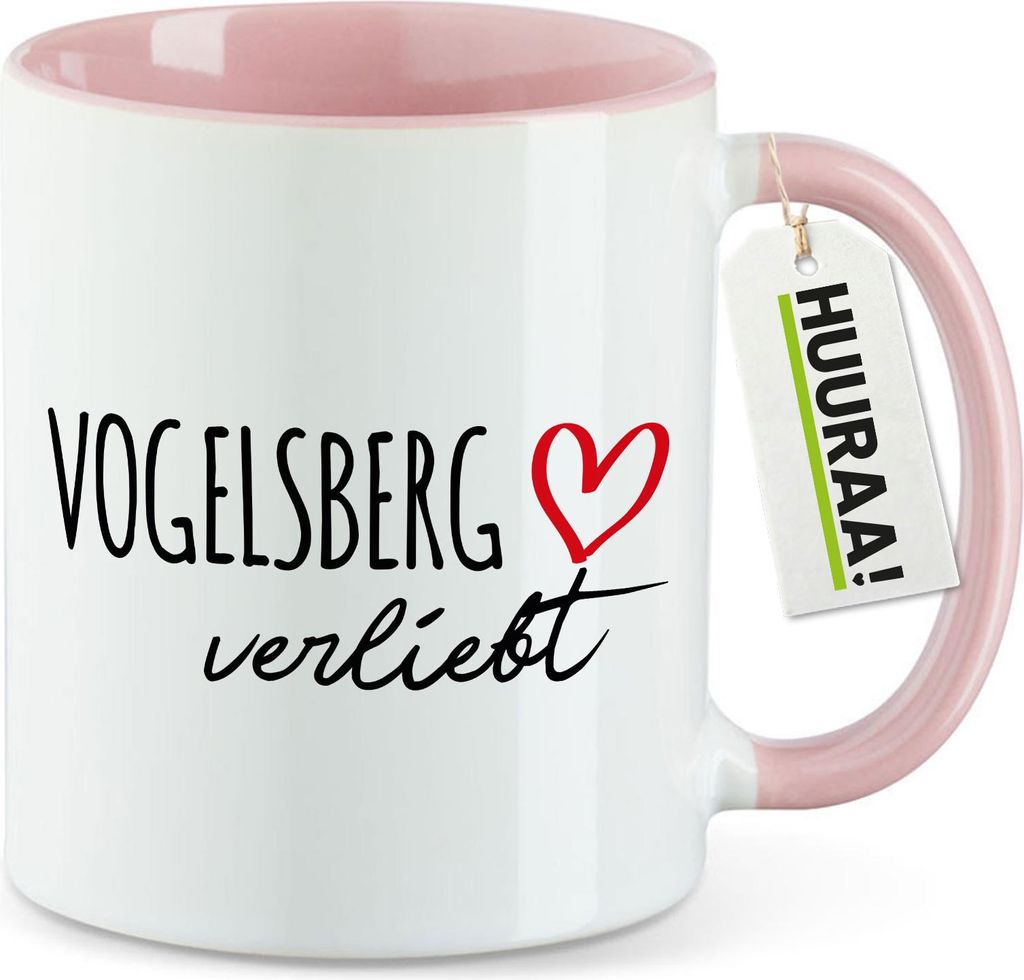 Huuraa Kaffeetasse Vogelsberg verliebt 330ml Rosa Keramik Kaffeebecher Geschenkidee
