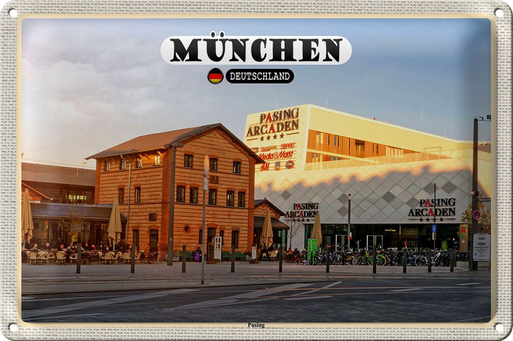 Blechschild Städte München Pasing Stadt Zentrum 18x12cm