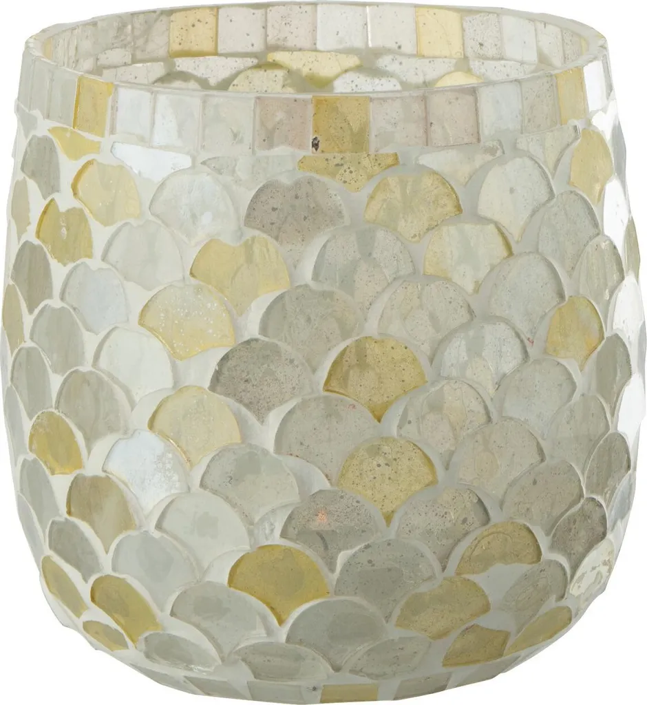 J-Line Photophore Mosaïque en Verre Jaune Clair et Blanc - Taille Medium
