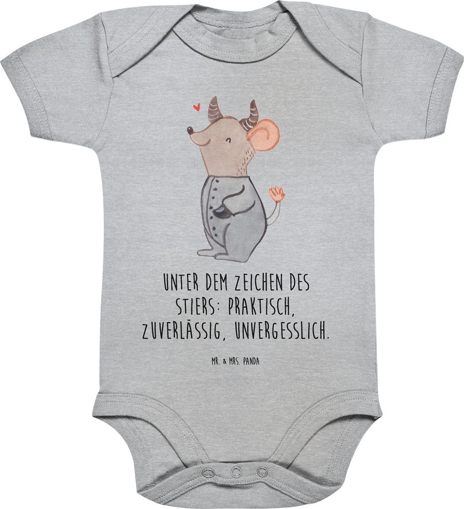 Mr. & Mrs. Panda Organic Babybody Stier Astrologie 12. - 18. Monat - Heather Grey - Geschenk, Kurzarmbody, Sternzeichen, babykleidung body, overall...