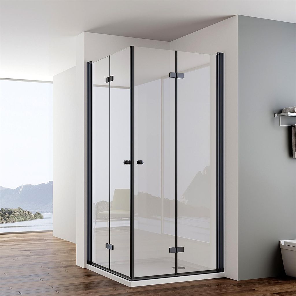 IMPTS Duschkabine Eckeinstieg 90x90cm Mattschwarz Dusche Produktbild 