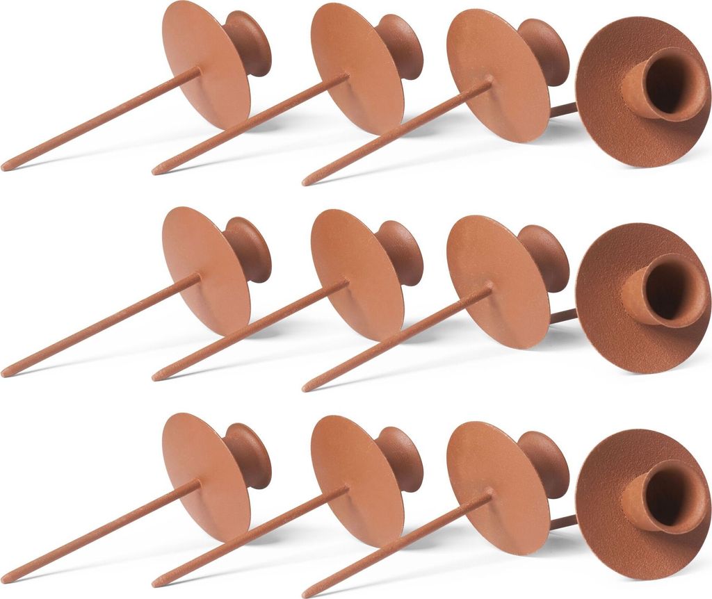Novaliv 12x Stabkerzenhalter Adventskranz ROST mit Teller Kerzenpick Kerzenhalter für Kränze Kerzentülle Metall Kerzenständer Kerzenpin Kerzent...