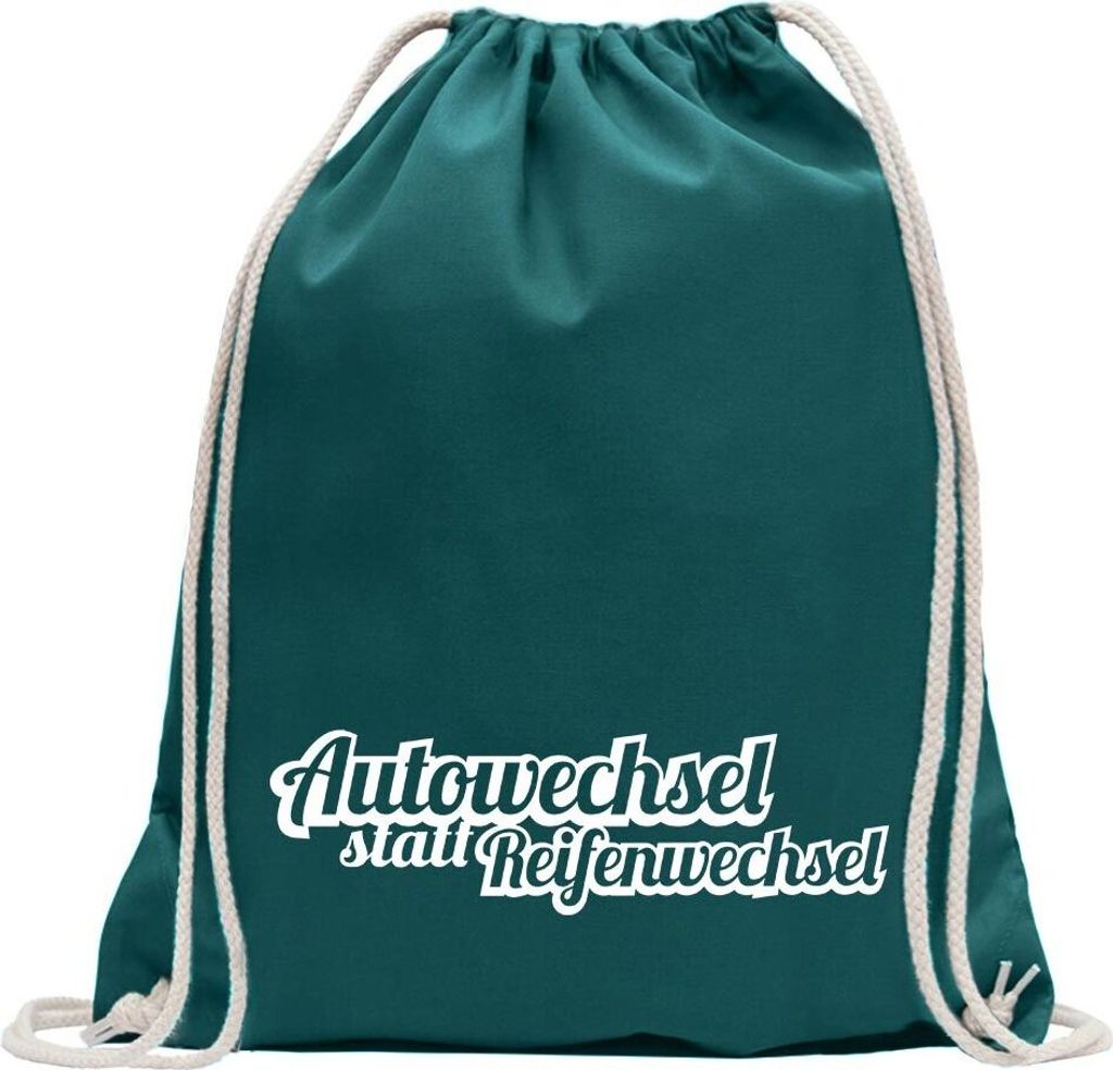 Kiwistar - Turnbeutel - petrol - Autowechsel statt Reifenwechsel - Fun Rucksack Sport Beutel Gymsack Baumwolle mit Ziehgurt