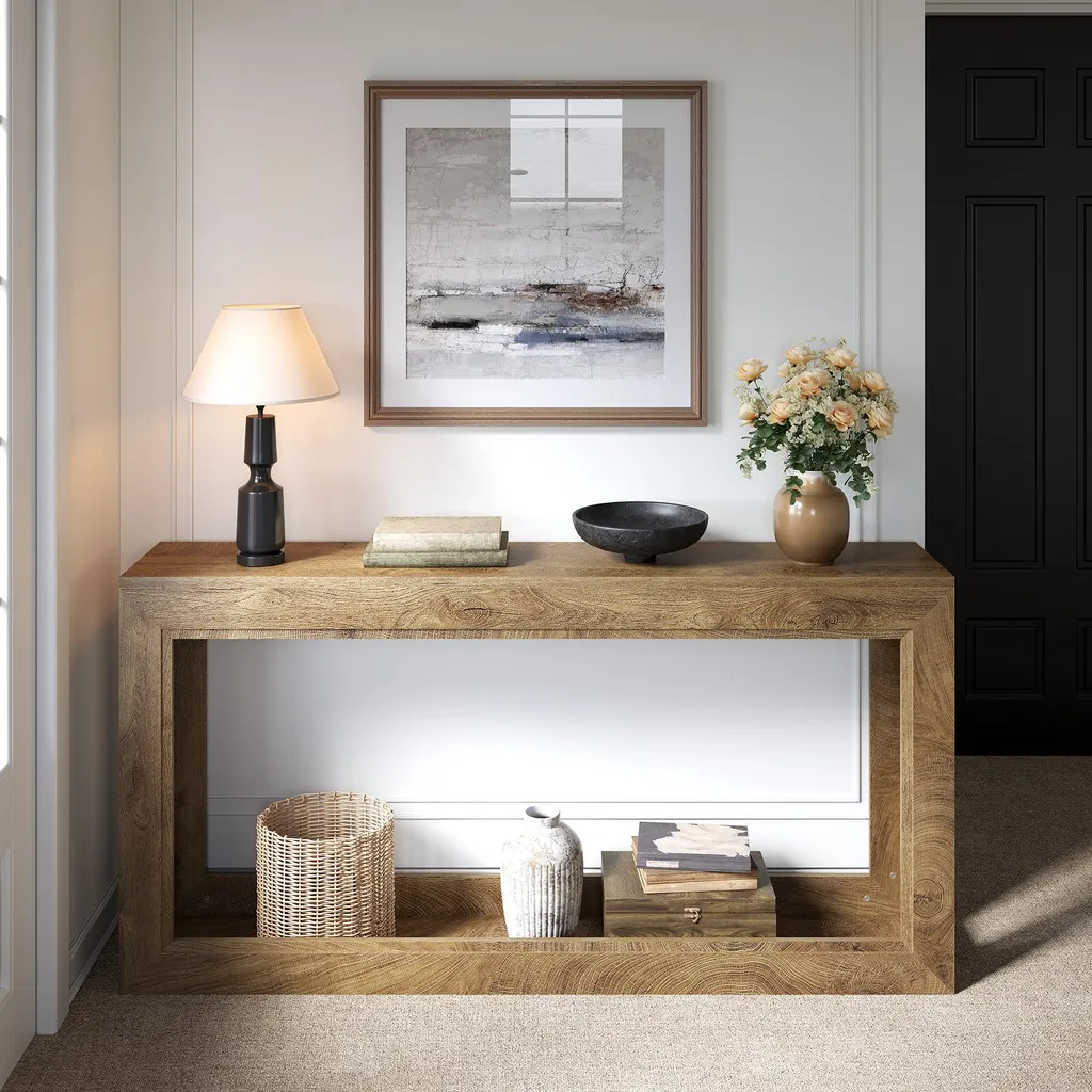 Console design étroite 160 cm chêne clair avec structure métallique - 4