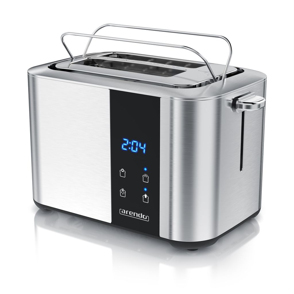 Arendo Toaster 2 Scheiben, Langschlitz, Edelstahl, 850W, Touch-Bedienung, Display mit Restzeitanzeige, Brötchenaufsatz, Auftaufunktion, Wärmeisol...