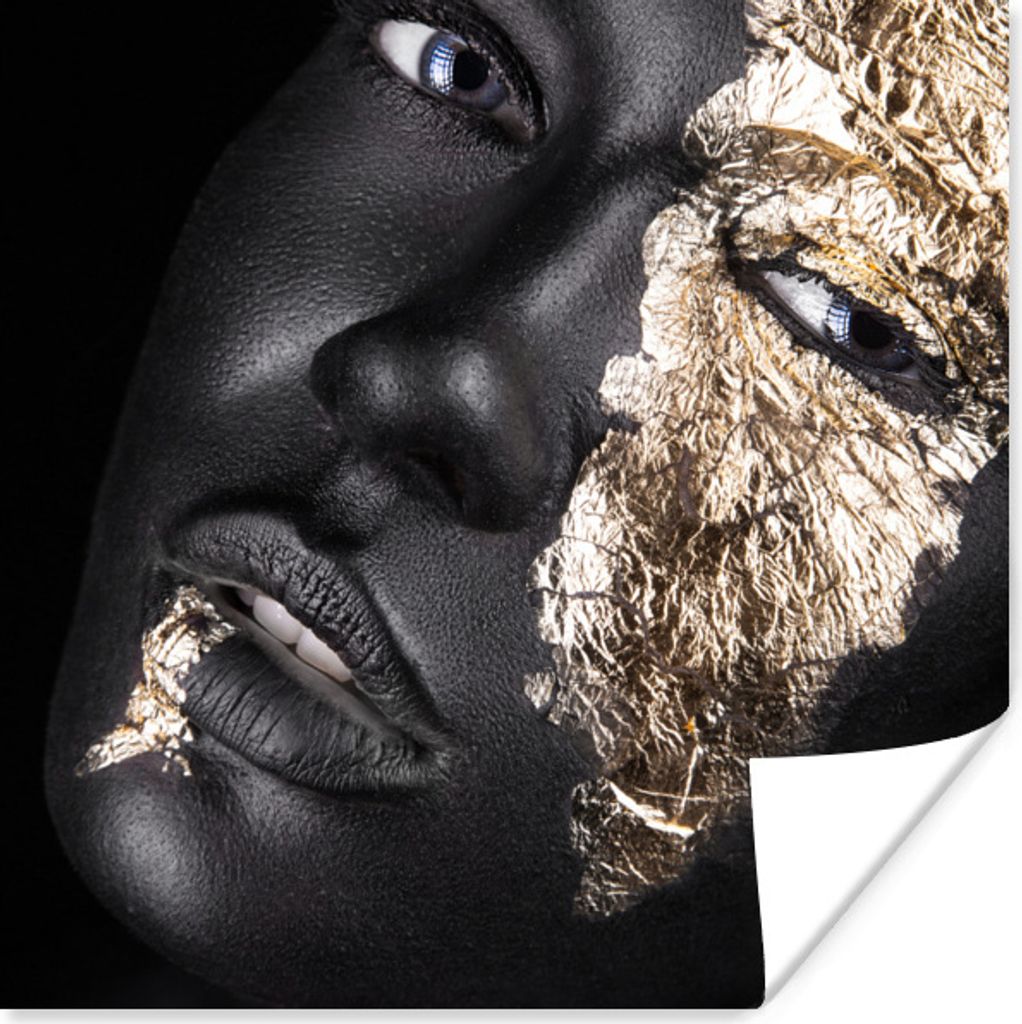 MuchoWow Poster Frau - Gold - Schwarz - Farbe - Luxus 50x50 cm - Wohnzimmerdekoration