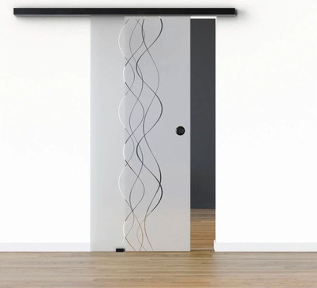 Pertura Glasschiebetür Komplettset Glera Curl 02 775x2050 mm Links inkl.Beschlag Selir Aluminium schwarz,Griffmuschel