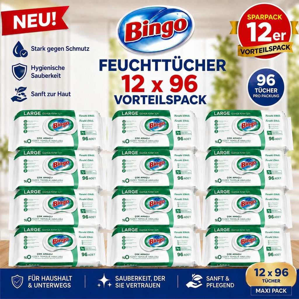 Bingo vlhčené utierky zelené 12x96 kusov – Svieži vánok – Obrázok produktu 