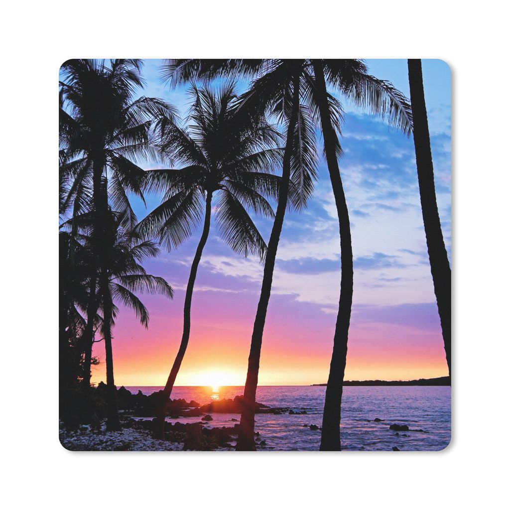 MuchoWow Mauspad Mousepad Der farbenprächtige Sonnenuntergang hinter einer Reihe von Palmen auf Hawaii 20x20 cm - Mousepads - Maus Mat - Pad - M...