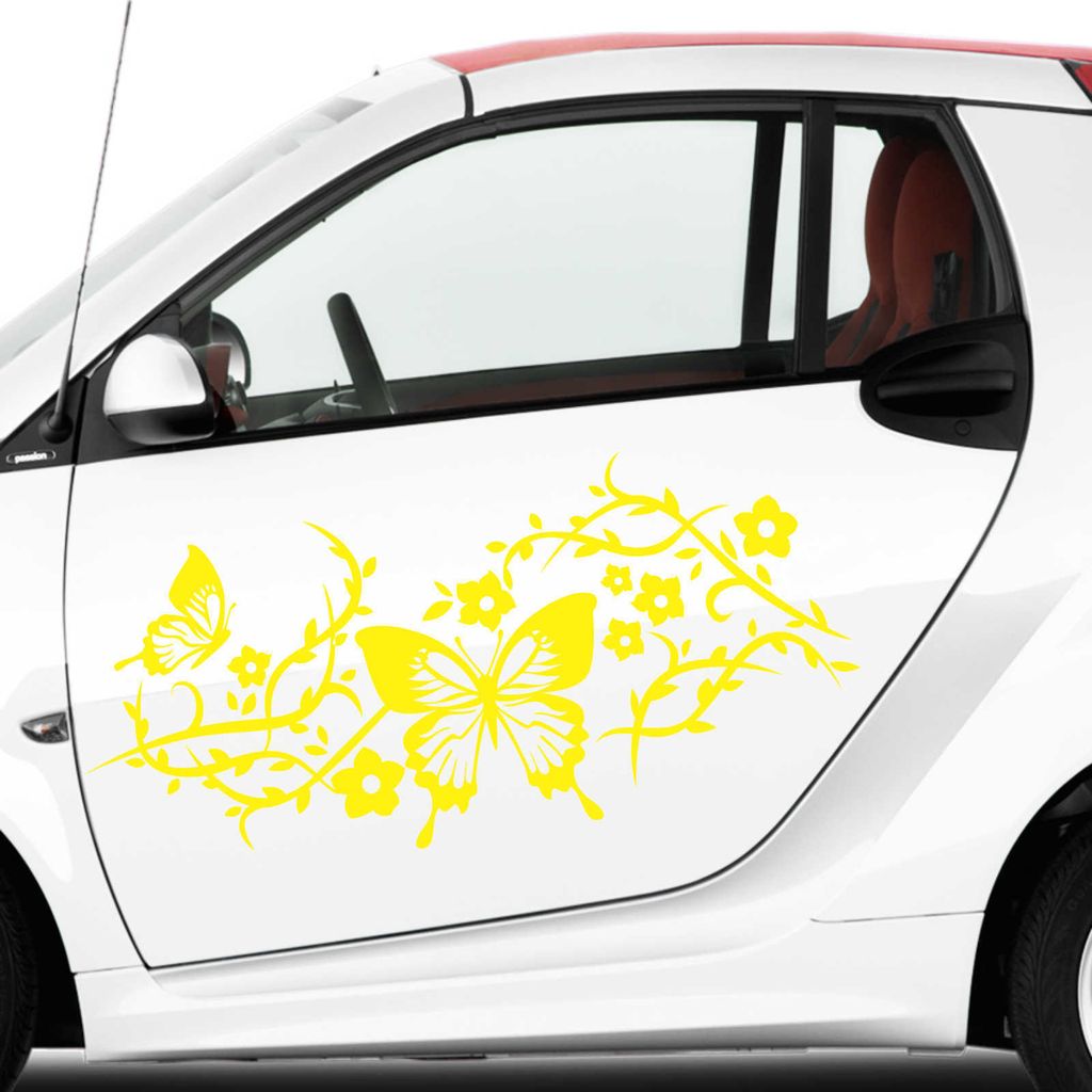 Aufkleber - 2 Stk. Autoaufkleber Butterfly Rankelement je 30cm x 13cm gelb - Tuning Carystyling Heckscheibe Auto
