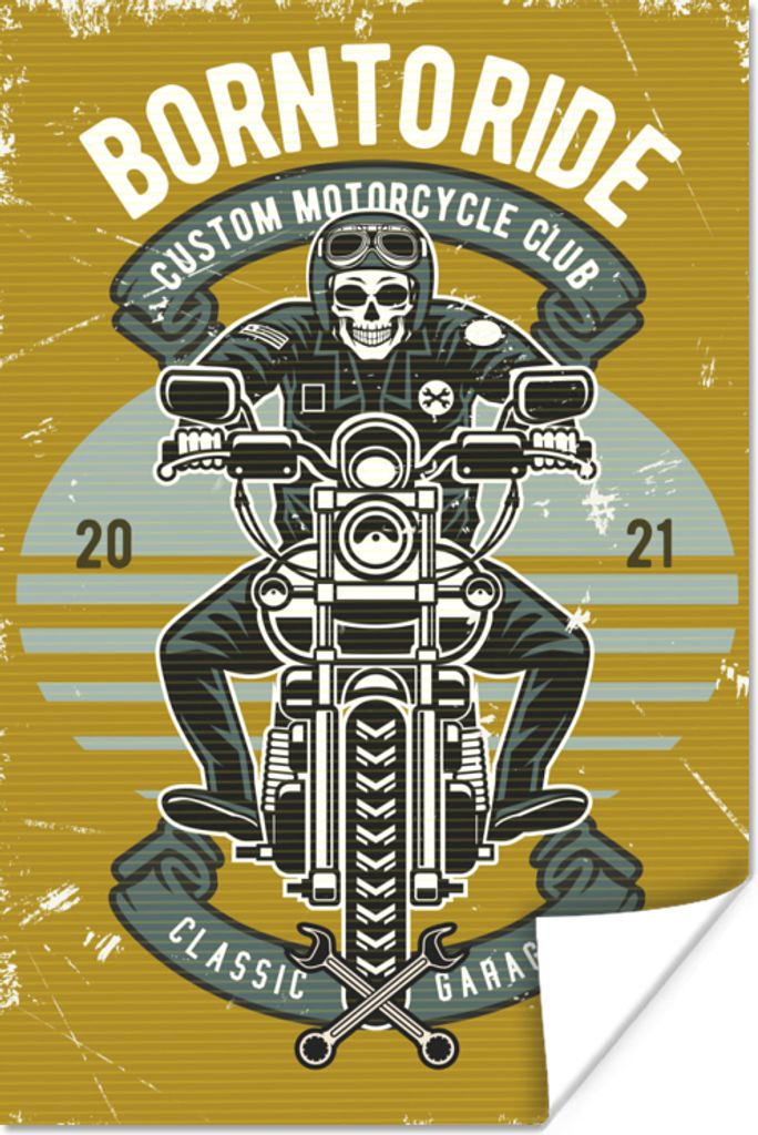 MuchoWow Poster Mancave - Motor - Skelett - Vintage 40x60 cm - Plakate für die Wand - Poster Babyzimmer