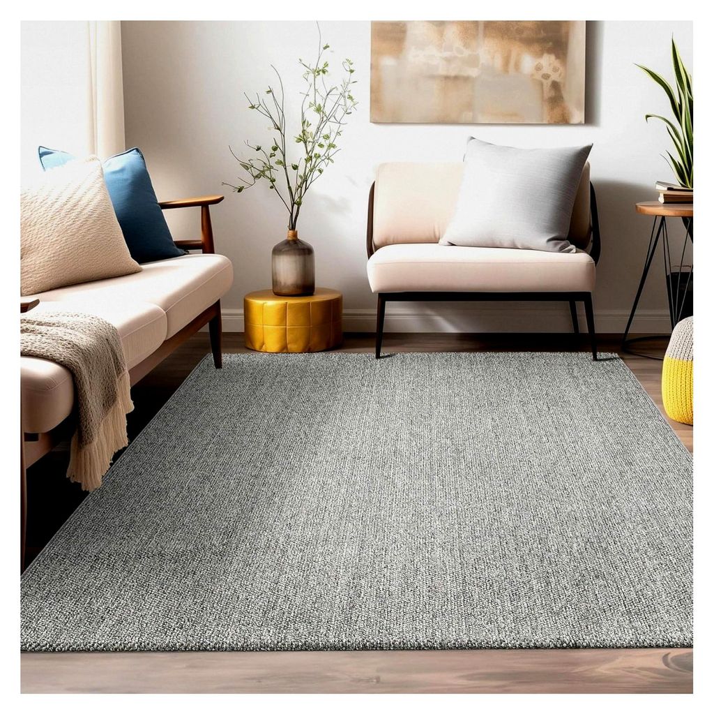 Moderner Kurzflor Teppich für das Wohnzimmer 300x400 (280 x 370 cm) Grau - Dekorativer Cut-Loop Schlingenteppich, Langlebig und Robust - Geeignet ...
