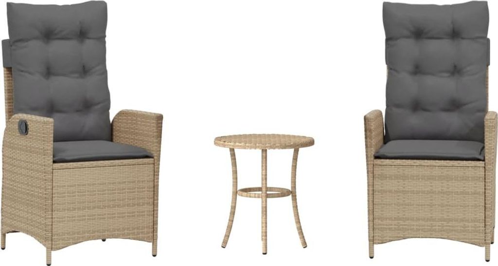 3-tlg. Bistro-Set mit Kissen Beigemischung Poly Rattan