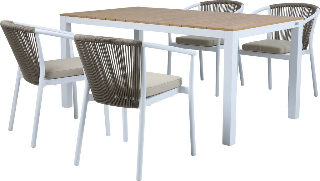 AXI Suvi Gartenset mit 4 Stühlen in Weiß / Braun für 4 Personen | Sitzgruppe / Gartenmöbel in Teak-look aus Aluminium / Polywood | Esstisch fü...