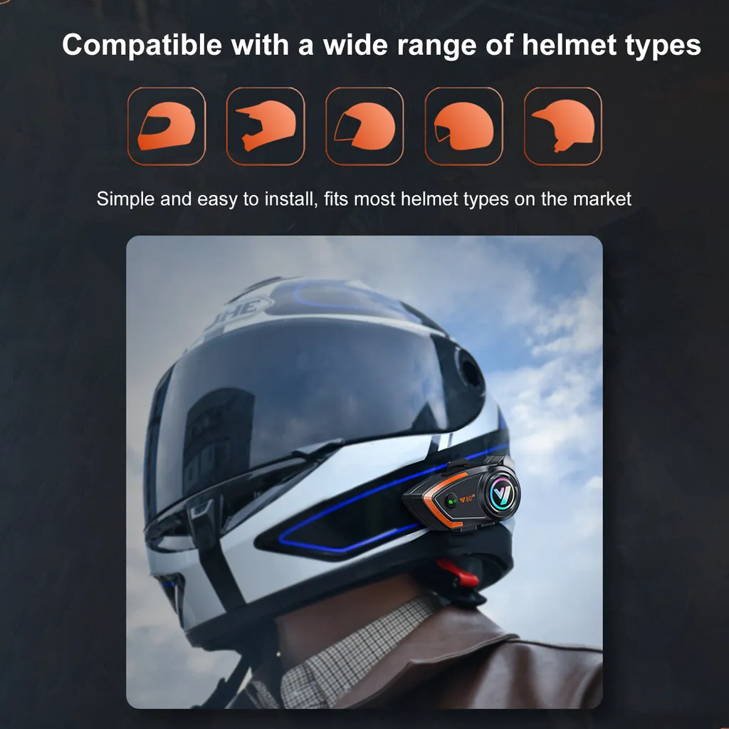 Oreillette Bluetooth Y802x Interphone pour Casque Moto Polyvalent - 7