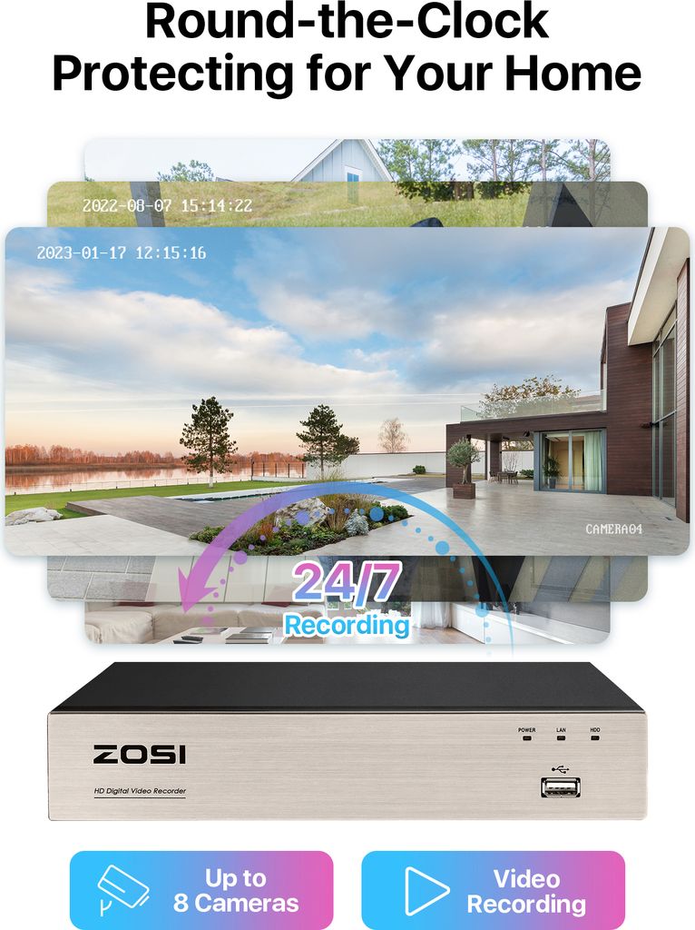 ZOSI 8CH H.265+ DVR Video Überwachungssystem mit 4 Außen Produktbild 8