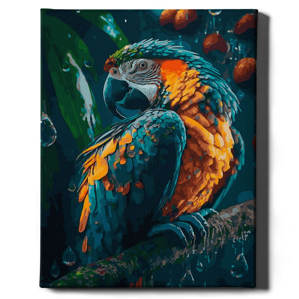 Oh Art! – Malen nach Zahlen Set – 40x50cm, mit Holzrahmen und Pinseln "Papagei" DIY