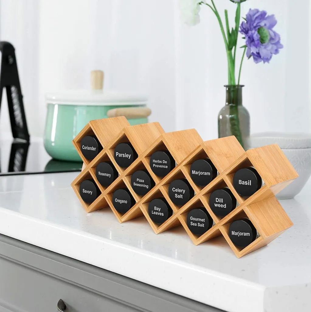 Portaspezie A 3 Livelli In Bambù Per Cucina – Organizer Da Banco 44,5 Cm, Ripiani Con Diametro 5,3 Cm - 2