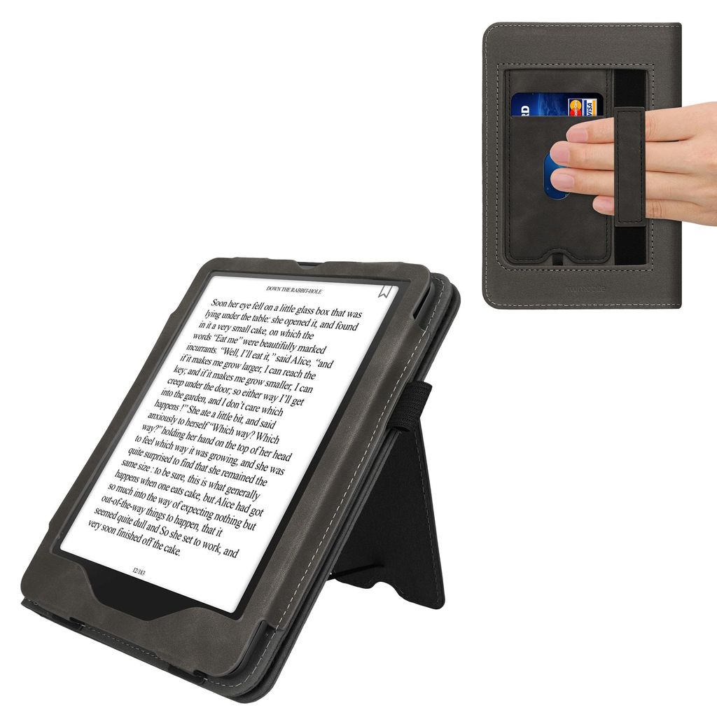 kwmobile Flip Hülle kompatibel mit Amazon Kindle Paperwhite (2024)/Colorsoft - Handschlaufe - Cover Dunkelgrau