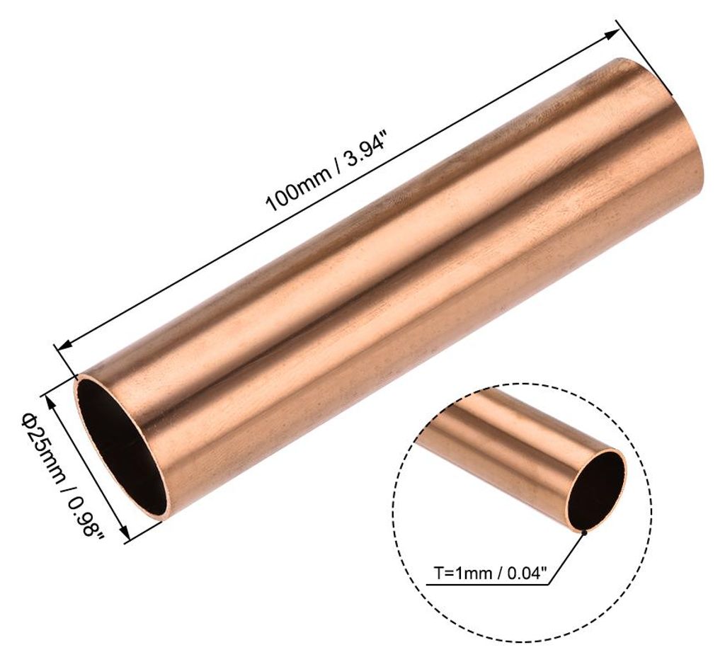 2 Stš¹ck 100mm L?nge Kupferrohr 25mm Au?endurchmesser, Nahtlose Gerades Rohr 1mm Wandst?rke, Kupfer Rundrohr fš¹r Industrie Bauwesen Garten Hau...