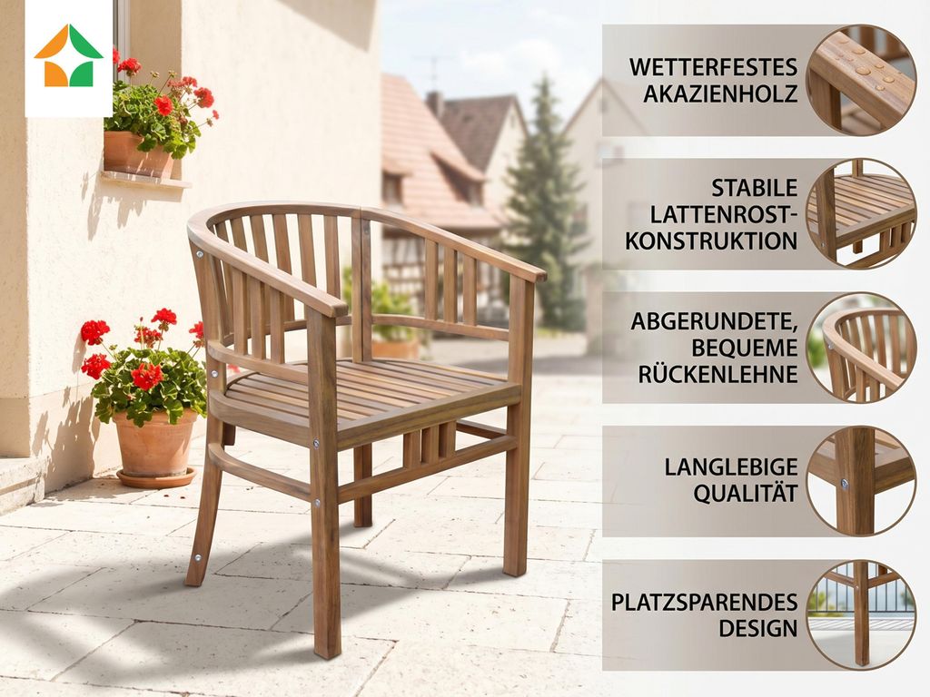 Gartenstuhl aus Akazienholz abgerundet, ca. 59,5 x 61 x 79 Produktbild 