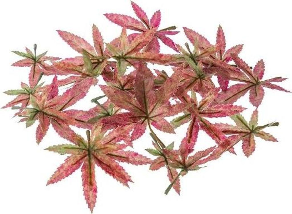 artplants.de Kunst Blatt Japanischer Ahorn FANTIN, 24 Stück, grün-rosa, Ø7-9cm - Kunstpflanzen Blatt