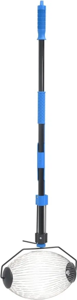Collecteur de fruits roulant 127 cm en acier bleu avec manche ergonomique