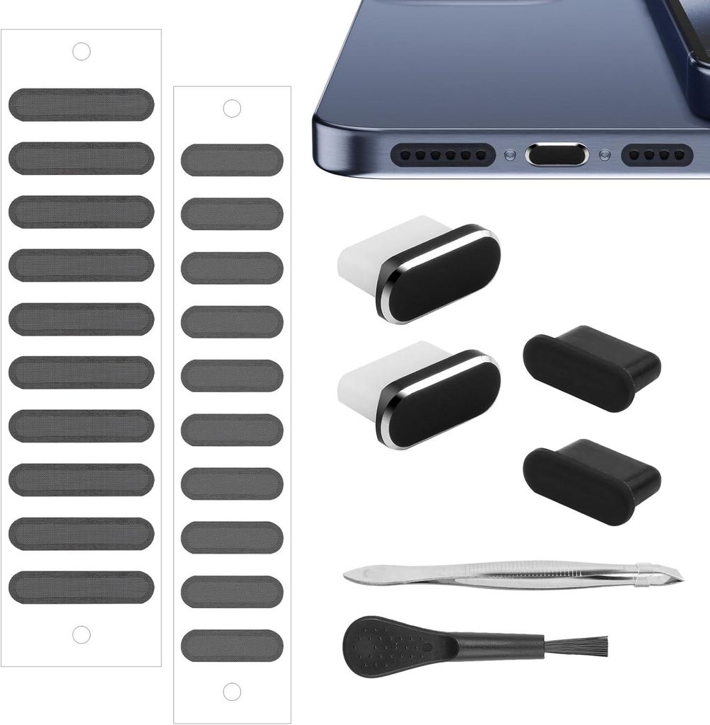 9-teiliges Set Handy Staubschutz, Anwendbar auf USB C Staubschutzstecker, Lautsprecher Handy Reinigungsset, Schwarz Reinigungsbürsten Set, Telefon...