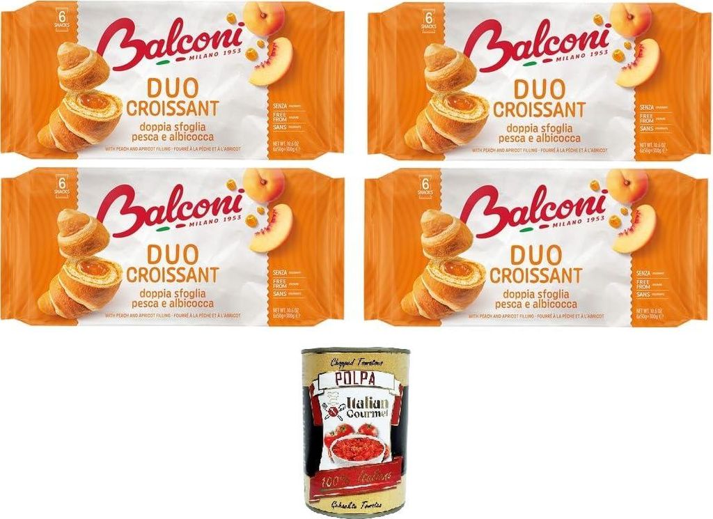 Balconi- Croissant DUO Pesca e Albicocca Doppelschichtiges Schokoladen-Croissant DUO Pfirsich und Aprikose 4x 300gr + Italian Gourmet polpa 400g