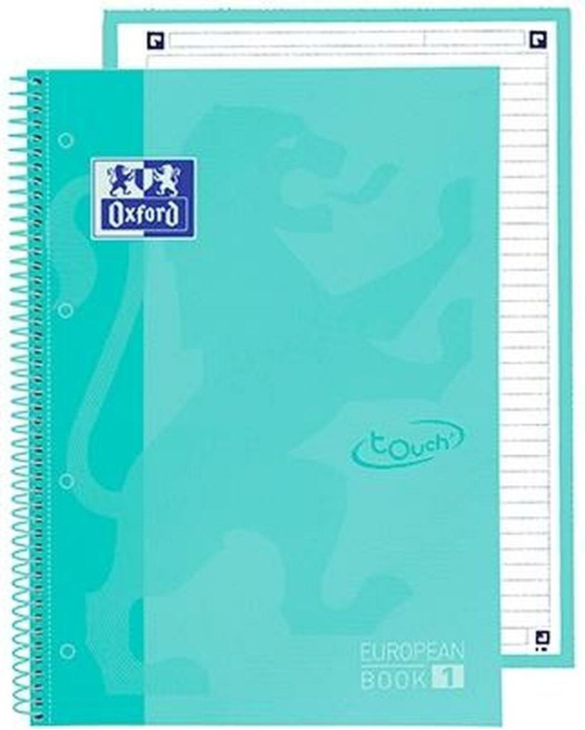 Oxford notizbuch europeanbook 1 schule mikroperforiert 80 blätter 1 linie extra lang cover touch a4+ ice mint pastell -5u-