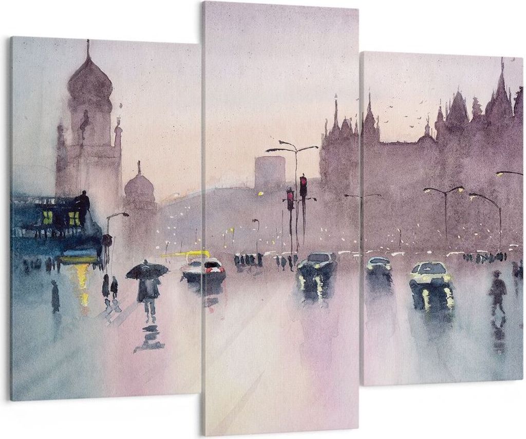 Bild auf Leinwand - Leinwandbild - 3 Teile - Aquarell Stadt historische Denkmäler - 130x100cm Wand Bild Wanddeko Wandbilder Leinwanddruck Bilder W...