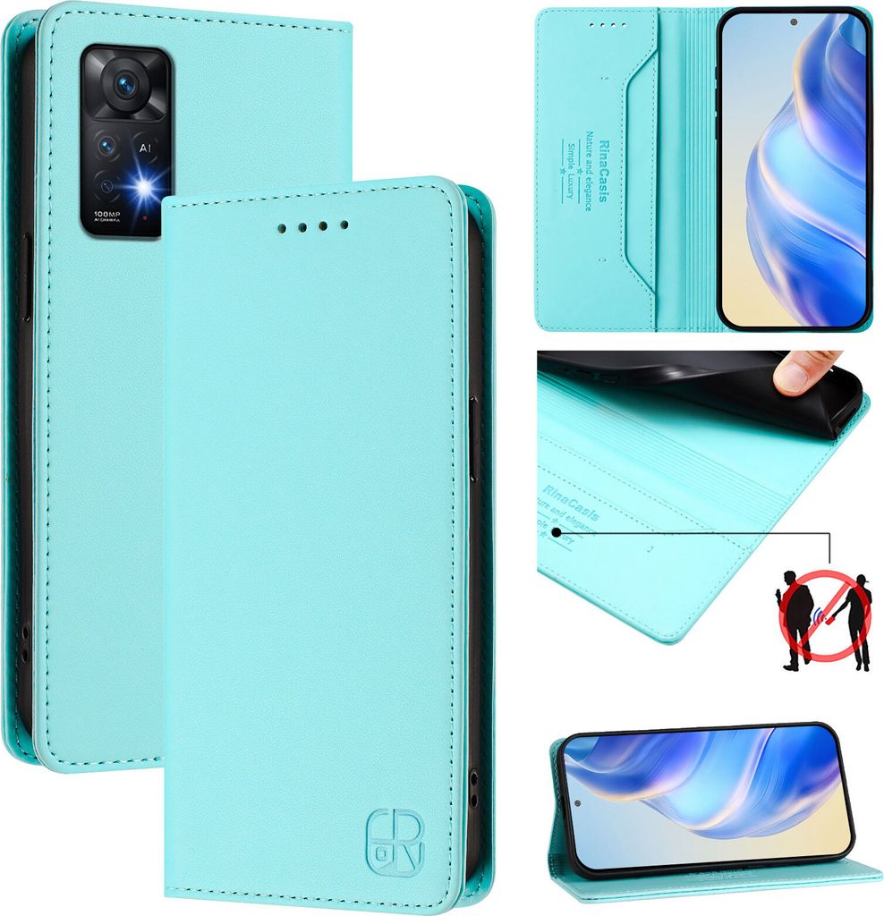 Lederhülle für Xiaomi Redmi Note 11 Pro 4G/5G/Note 12 Pro 4G/Note 11 Pro+ 5G Hülle Flip Brieftasche Kartenfächern Ständer Schutzhülle Türkis