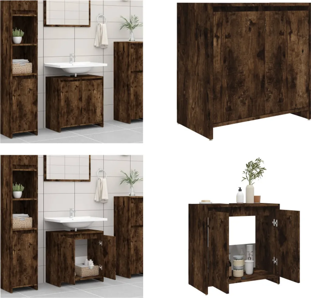 Mobile Bagno 2 Ante Rovere Affumicato 60x33x61 cm | Organizzazione Casa