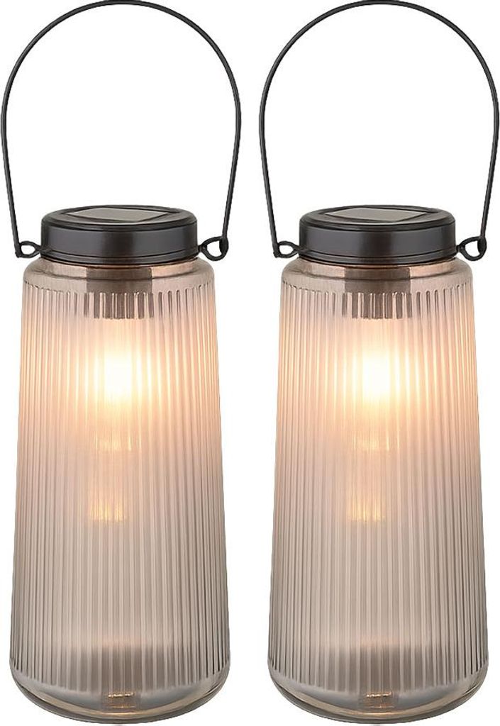 2x LED Solarleuchte, Laterne, Glas klar, H 25 cm