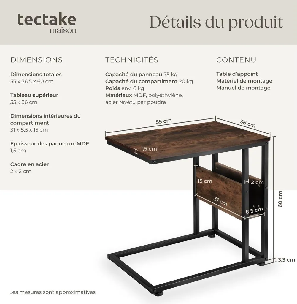 Petit meuble de rangement WIGAN - Table basse d'appoint style rustique