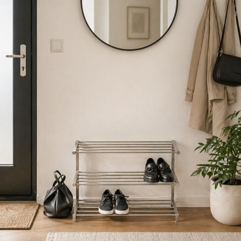 Schuhregal Edelstahl 60 cm – 3 Ebenen – für 9 Paar Schuhe Produktbild 