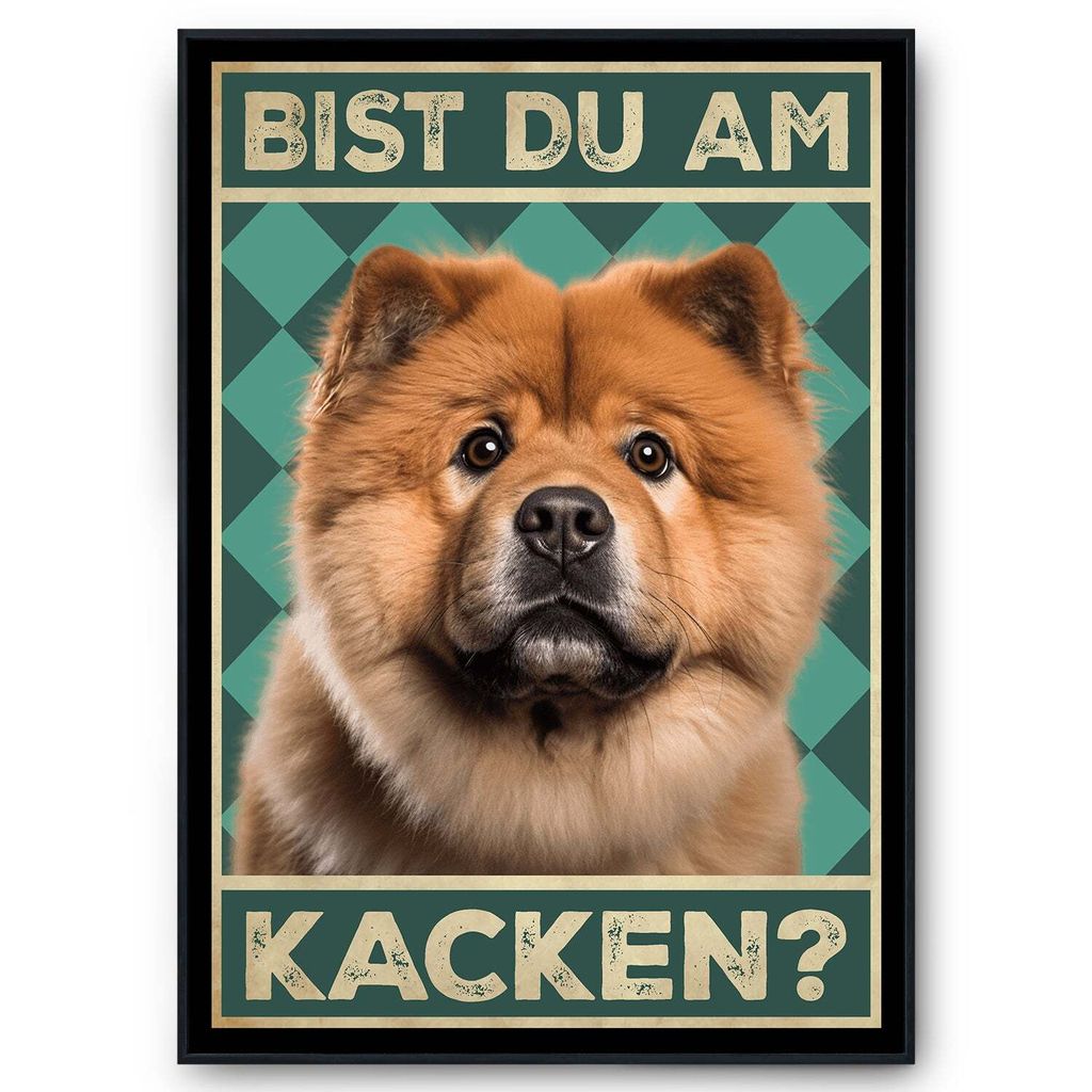 Chow Chow - Bist du am Kacken? Hunde Poster Badezimmer Gästebad Wandbild Klo Toilette Dekoration Lustiges Gäste-WC Bild DIN A4 – DIN A4 mit Rah...