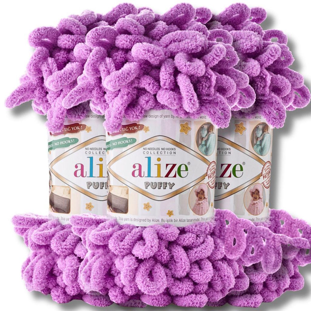 Alize 3x 100g Puffy Wolle, Uni, Häkeln, Stricken (Orchid - Produktbild 