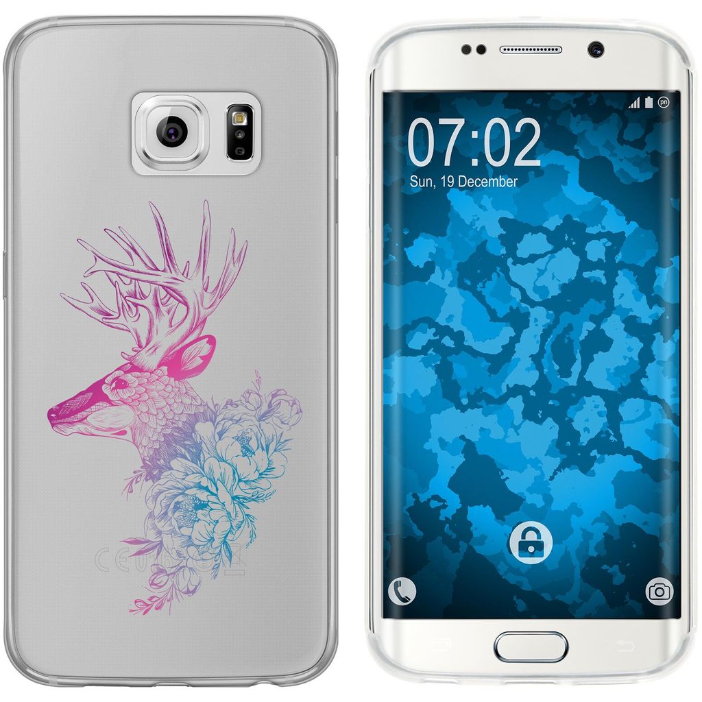 PhoneNatic Case kompatibel mit Samsung Galaxy S6 Edge Silikon-Hülle Floral Hirsch M7-6