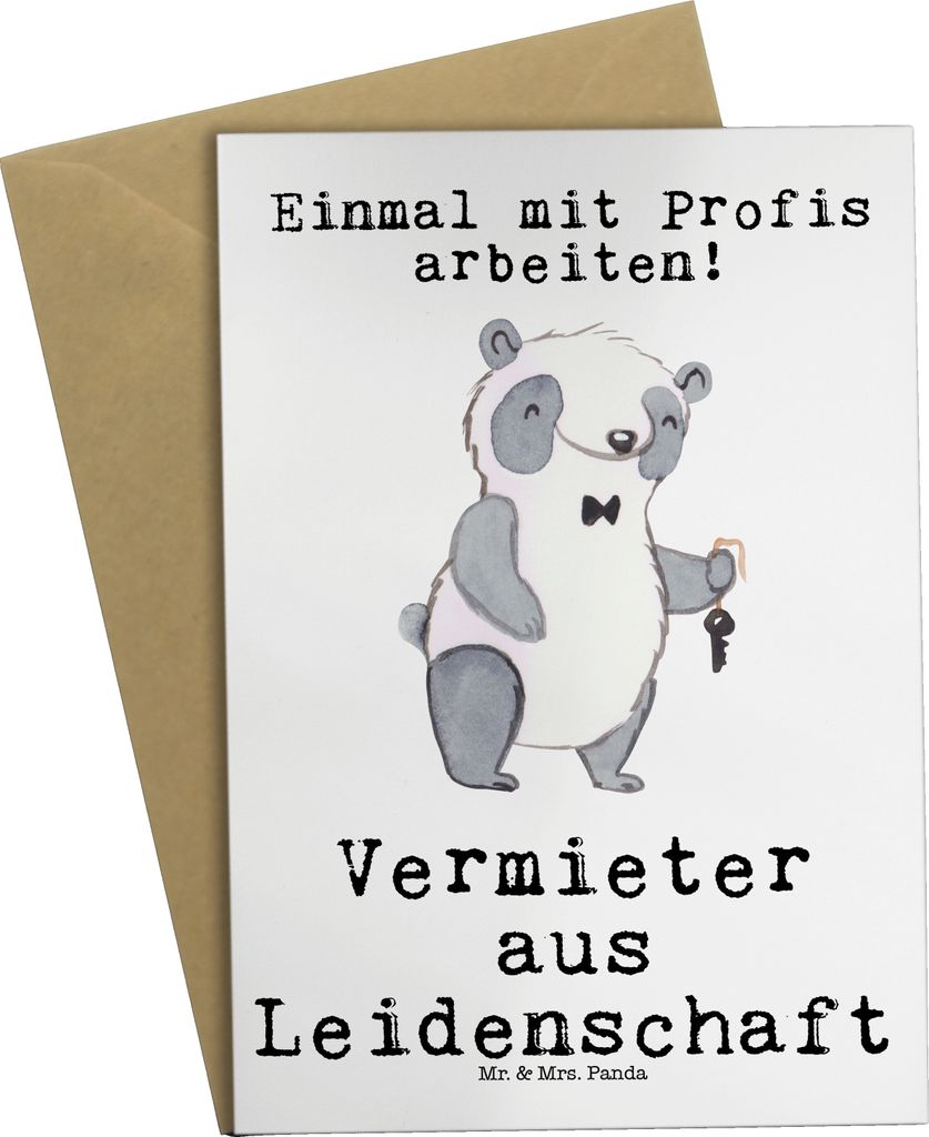 Mr. & Mrs. Panda Grußkarte Vermieter Leidenschaft - Weiß - Geschenk, einladungskarten, osterkarte, Grußkarten, babykarte, weihnachtskarten