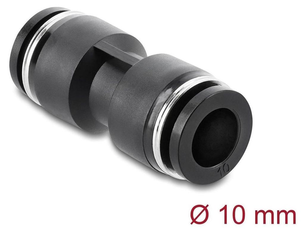 DeLOCK Pneumatik Steckverbinder 10 mm gerade, Schwarz, Metall, Kunststoff, Weibliches Gewinde, 1 Stück(e), 1 cm, 10 bar