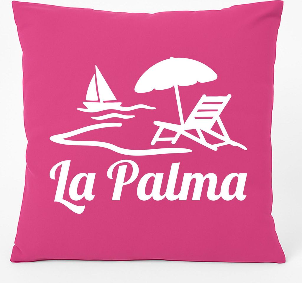 Huuraa Kissen La Palma Inselmotiv Spanien 40x40cm mit Füllung Fuchsia Baumwolle Dekokissen Geschenkidee