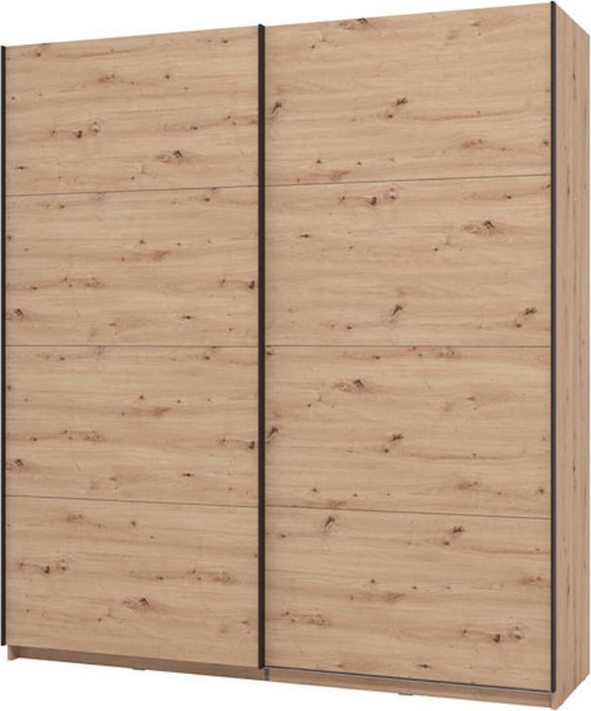 Dmora Großer Kleiderschrank Cariano 195x218 cm Eichenholz Braun, Kleiderstange 2 Ablagen