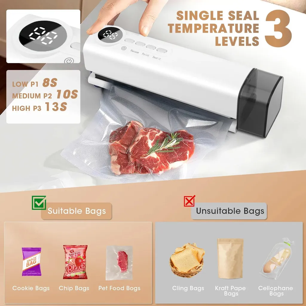 Machine sous vide manuelle sans fil avec réservoir d'eau visible bleu