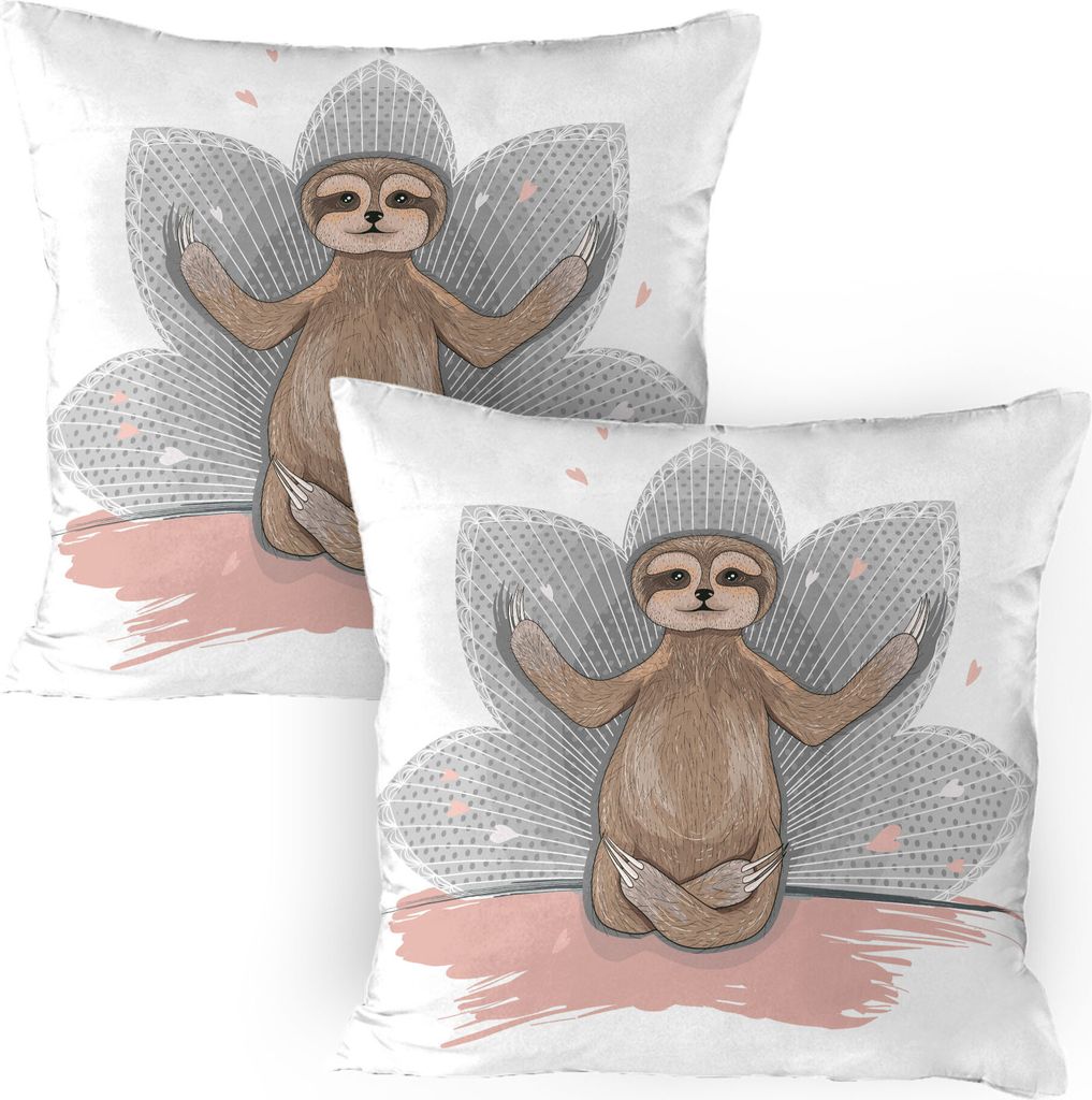 ABAKUHAUS Faultier Kissenbezug Packung mit 2, Niedliche Sloth Meditation Lotus Blume Yoga Asana Positionen Muster, Dekorativer Gedruckter Kissenbez...