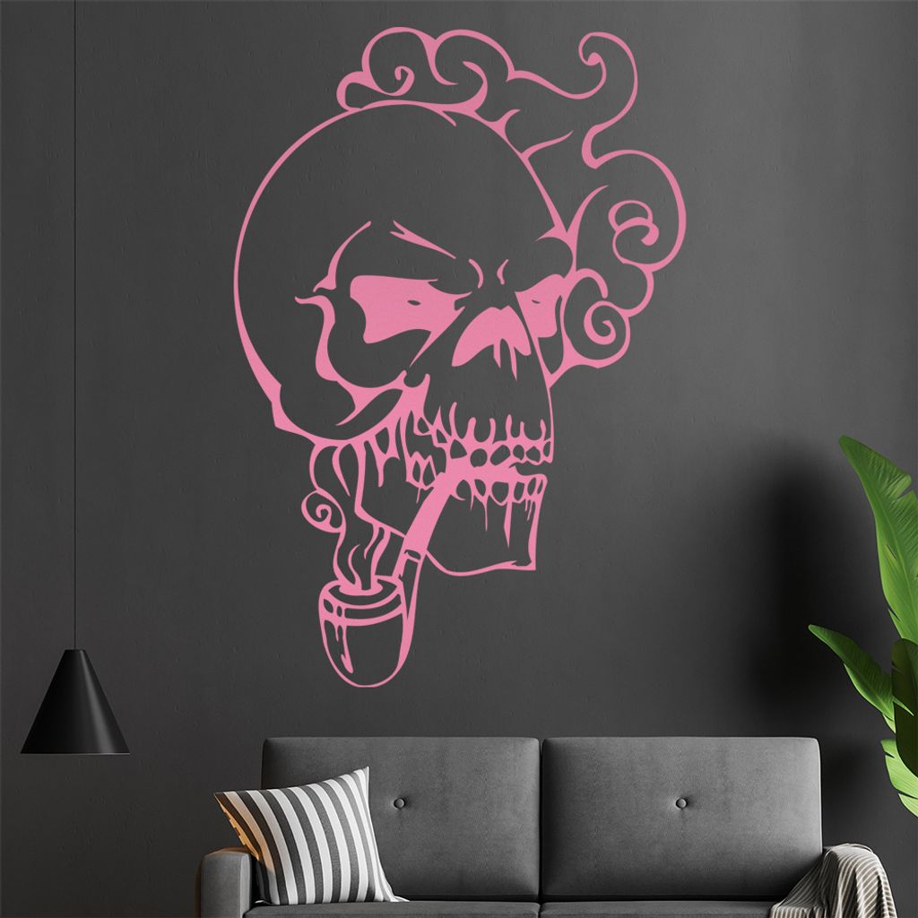 Schädel Pfeife Wandtattoo in 6 Größen - Wandaufkleber Wall Sticker - Dekoration, Küche, Wohnzimmer, Schlafzimmer, Badezimmer