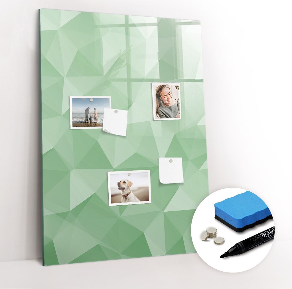 Magnetpinnwand Memoboard - Zubehörsatz - Schwarzer Marker + Schwamm + Magnete - 70 x 100 cm - Abstraktion von Dreiecken