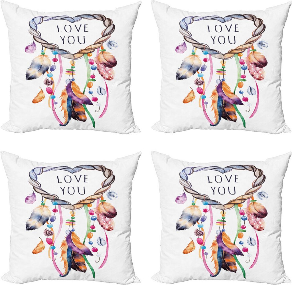 ABAKUHAUS Feder Kissenbezug Set (4 Stück), Traumfänger Boho Stil, Moderner Doppelseitiger Digitaldruck, 45 cm x 45 cm, Mehrfarbig