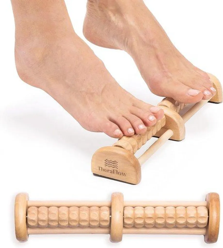 Rouleau massage pieds bois 10 rangées avec picots d'acupression doux