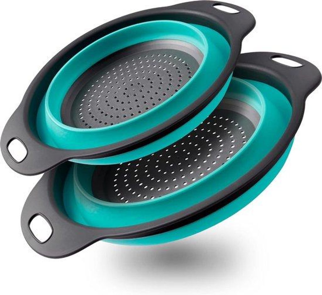 Silikonische Küchenabtropfnetze mit Griff, 2 Stück, 30 cm und 25 cm, blau, inkl. 2 Maß, siliconen Abtropfnetze für Camping und Außenbereich